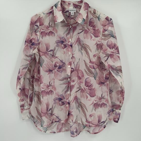 Bailey 44 Women's Size Medium Floral Button Up Blouse Top Purple Pink White - Picture 1 of 8